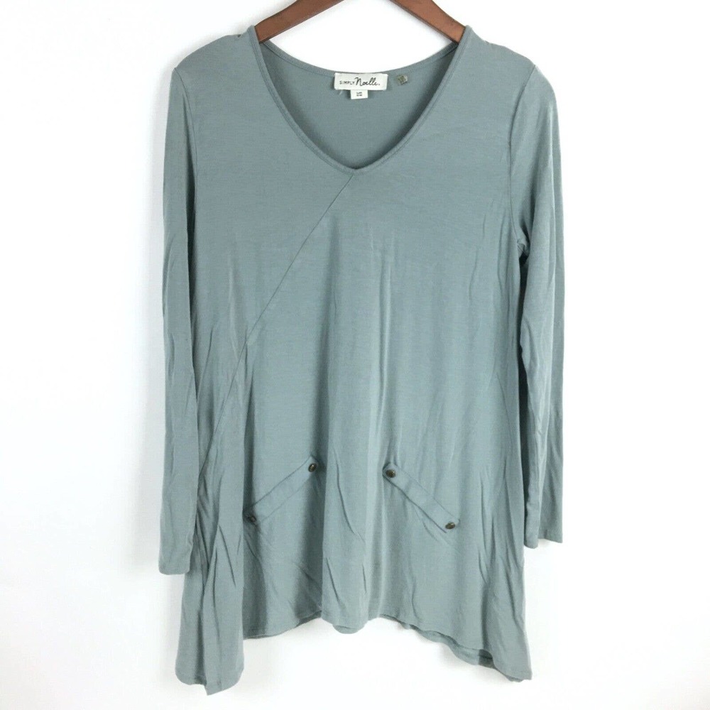 Simply Noelle Womens Top Small Green Tunic V Neck Long Sleeve Rayon Stretch